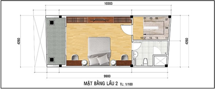 Bản vẽ tầng 2 nhà 4x10m 3 tầng