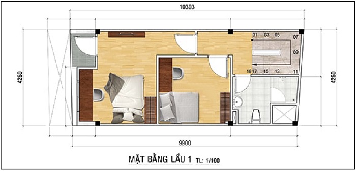 Bản vẽ tầng 1 nhà 4x10m 3 tầng