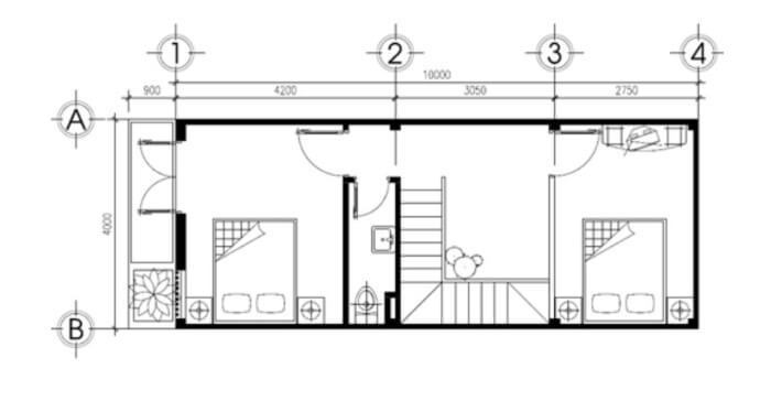 Mặt bằng tầng 2 nhà trệt 4x10