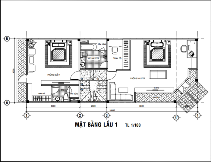 Mẫu 10 – Nhà 1 trệt 2 lầu 6x16m có garage ô tô 2