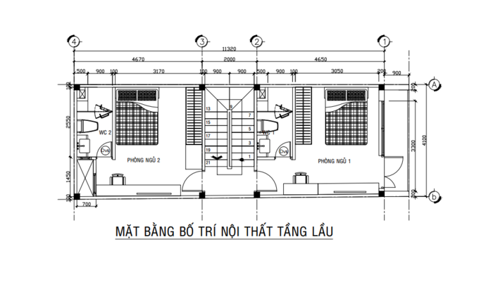Mẫu 2 – Nhà 1 trệt 1 lầu có sân thượng 4x11m 2