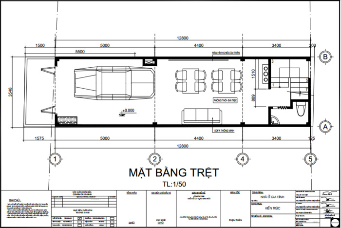 Mẫu 3 - Nhà 1 trệt 3 lầu 3.6×12.8m có garage ô tô 1