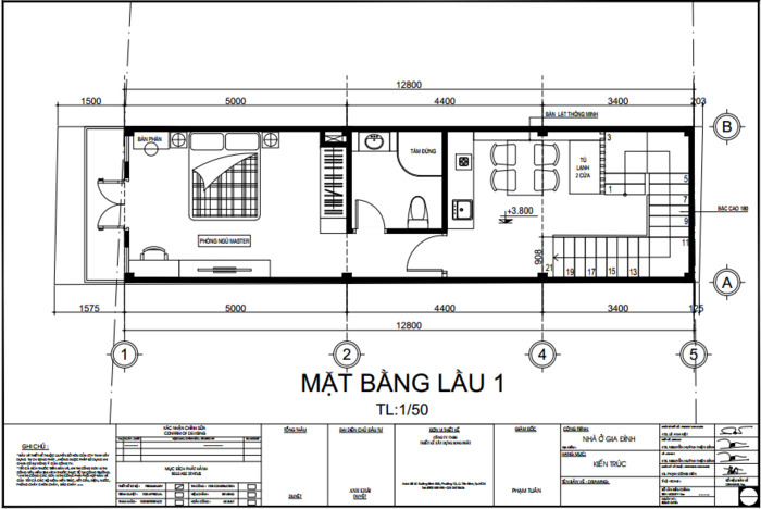 Mẫu 3 - Nhà 1 trệt 3 lầu 3.6×12.8m có garage ô tô 2