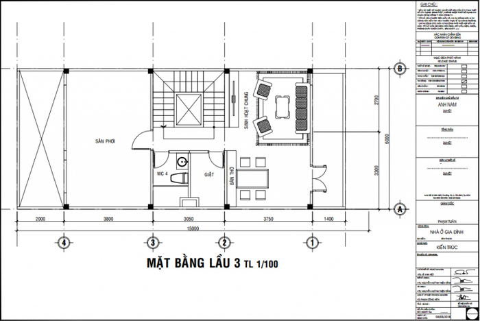 Mẫu 9 – Nhà 1 trệt, 3 lầu 6x15m có tầng hầm 4