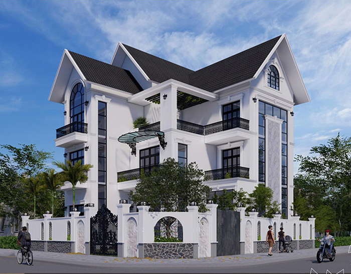 Mẫu nhà 2 mặt tiền đẹp tân cổ điển 4