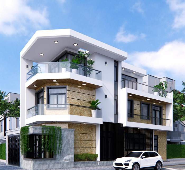 Thiết kế nhà 2 mặt tiền vát góc 3 tầng 1