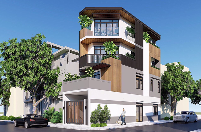 Thiết kế nhà 2 mặt tiền vát góc 3 tầng 2