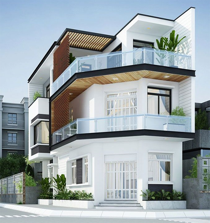 Thiết kế nhà 2 mặt tiền vát góc 3 tầng 3