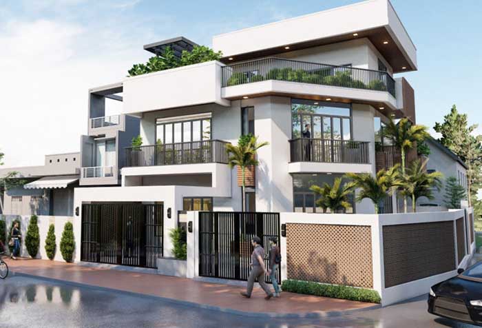 Thiết kế nhà 2 mặt tiền vát góc 3 tầng 5