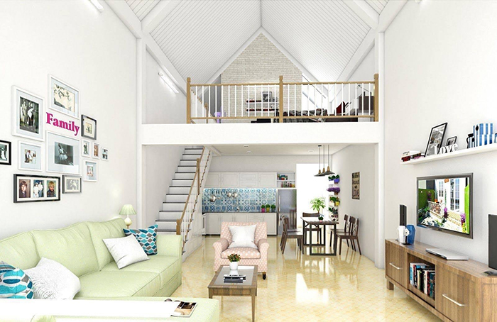Mẫu nhà cấp 4 50m2 có gác lửng đẹp 4