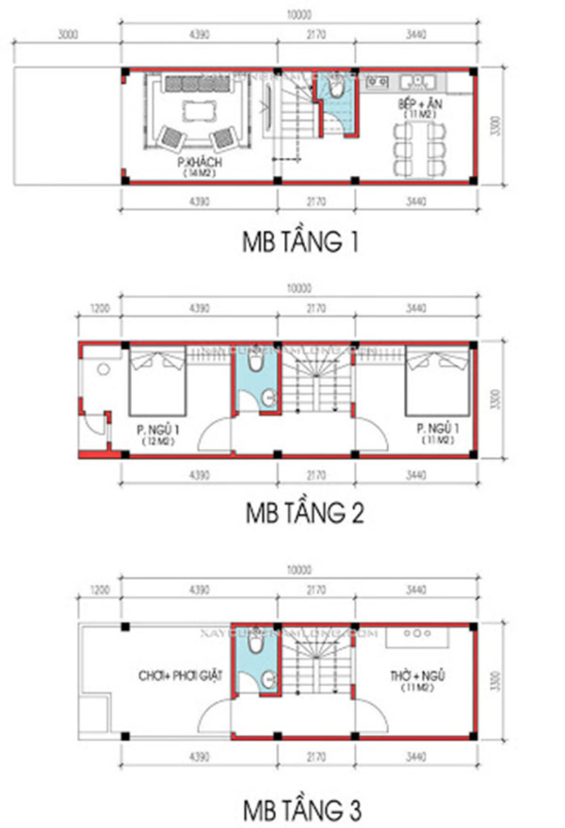 Thiết kế nhà ống 3 tầng 5x10m 2