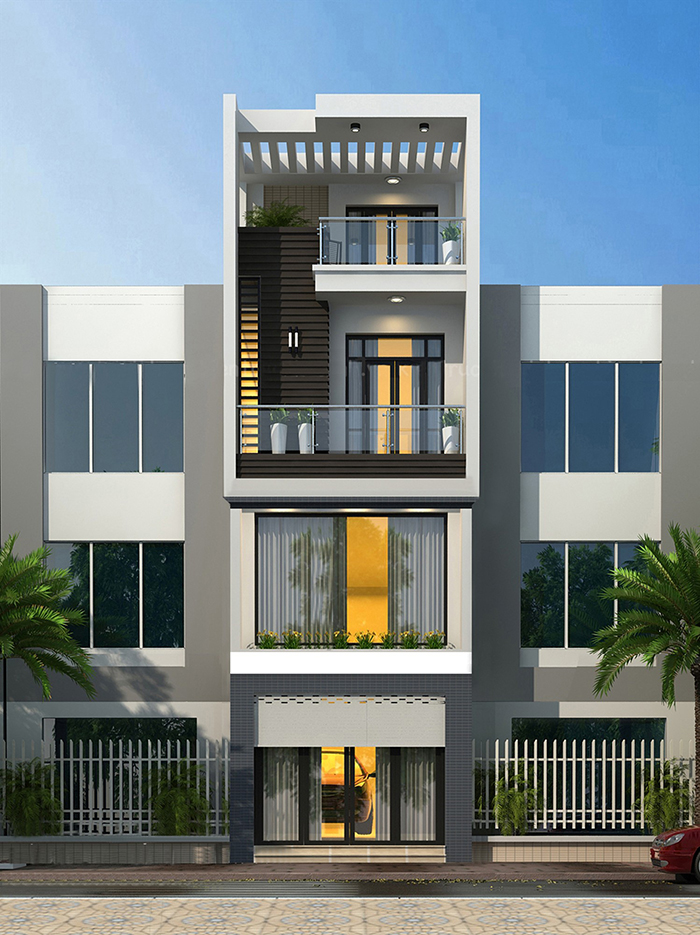 Mẫu nhà ống đẹp 4 tầng 5×12m có gác lửng