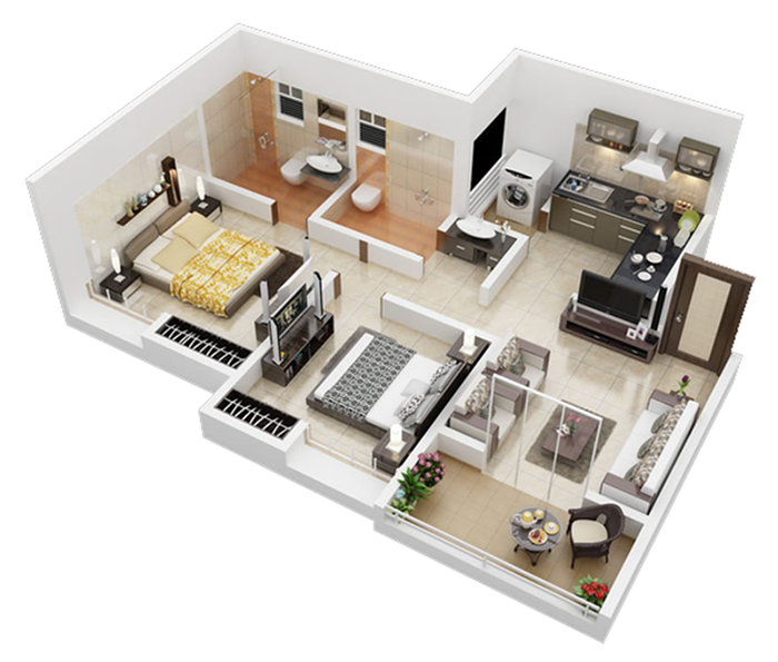 Mẫu nhà ống 1 tầng 2 phòng ngủ 80m2 10