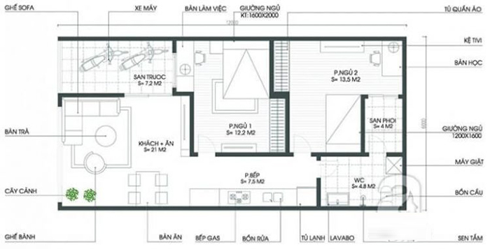 Mẫu nhà ống 1 tầng 2 phòng ngủ 80m2 14