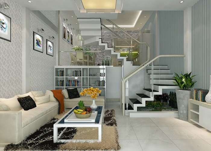 Mẫu thiết kế nhà 2 tầng có gác lửng hiện đại