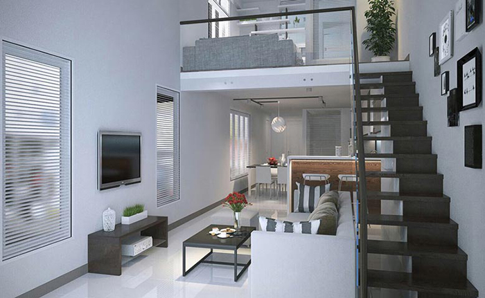 Thiết kế nhà 2 tầng có gác lửng hiện đại 7