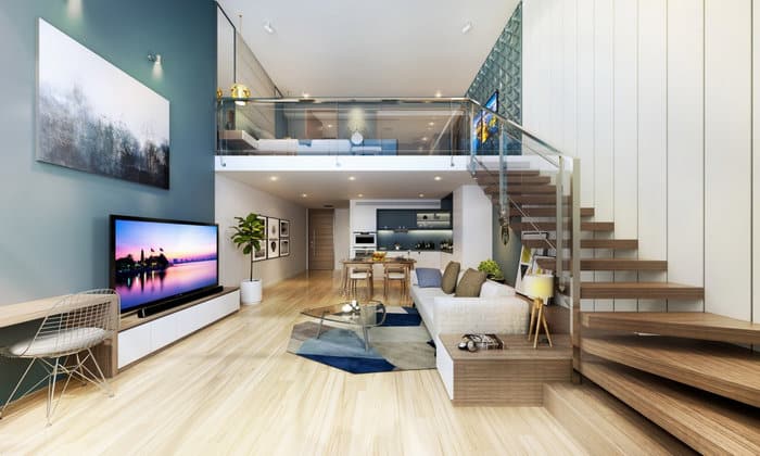 Thiết kế nhà 2 tầng có gác lửng hiện đại 9