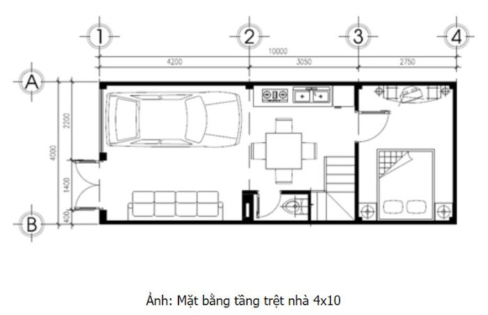 Thiết kế nhà 2 tầng 4x10 25