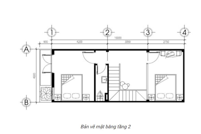 Thiết kế nhà 2 tầng 4x10 16