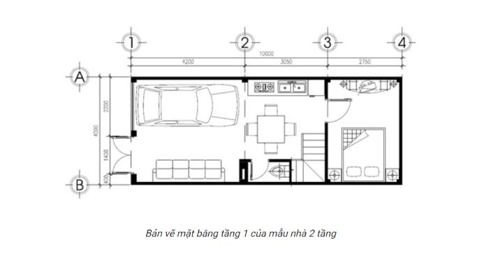 Thiết kế nhà 2 tầng 4x10 15