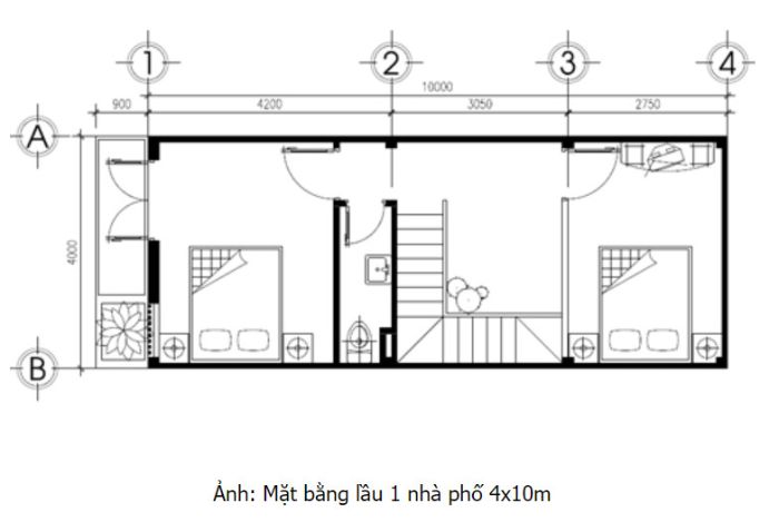 Thiết kế nhà 2 tầng 4x10 26