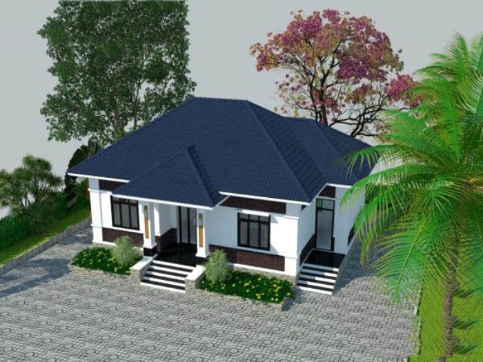 thiết kế nhà cấp 4 2 phòng ngủ 16