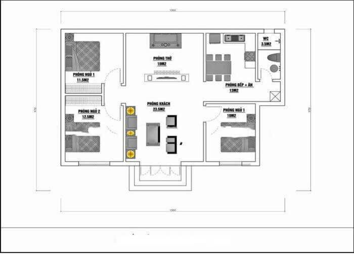 Thiết kế nhà cấp 4 diện tích 8x12m 2