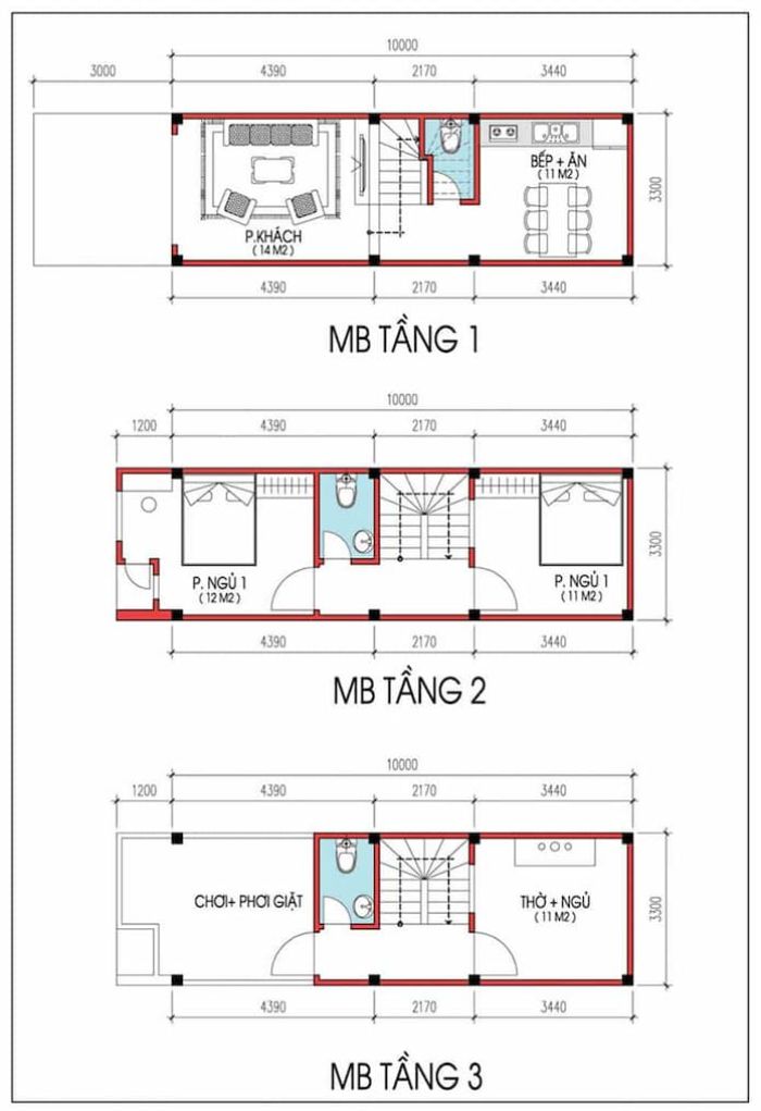 Thiết kế nhà lệch tầng 3x10m 15