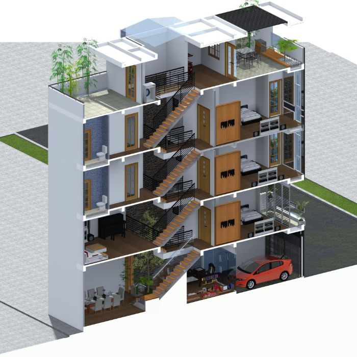 Thiết kế nhà lệch tầng 3x10m 2