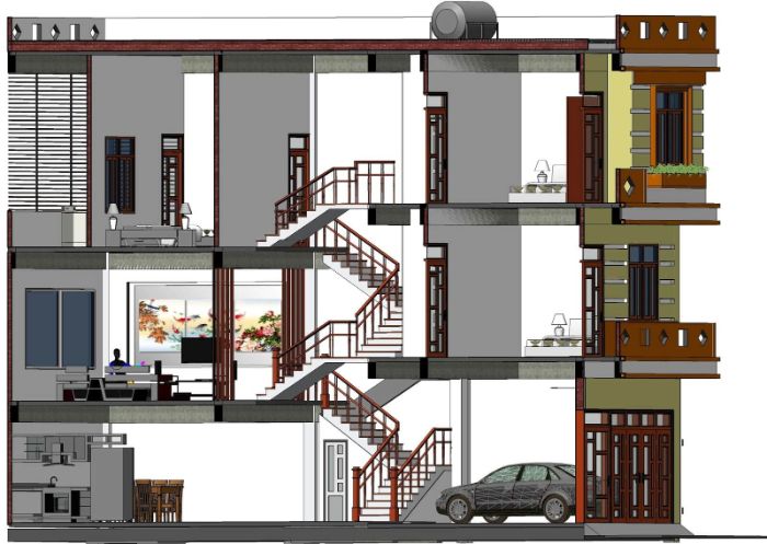 Thiết kế nhà lệch tầng 3x10m 6