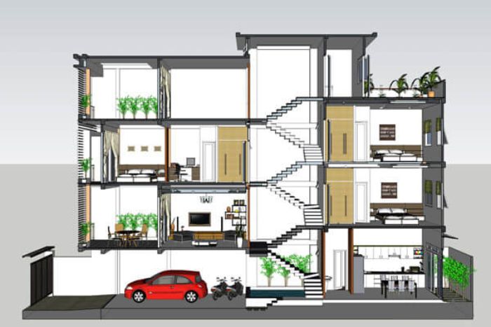 Thiết kế nhà lệch tầng 3x10m 9