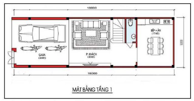 thiết kế nhà ống 2 tầng 5x18m 2