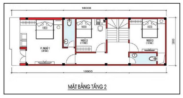 thiết kế nhà ống 2 tầng 5x18m 3